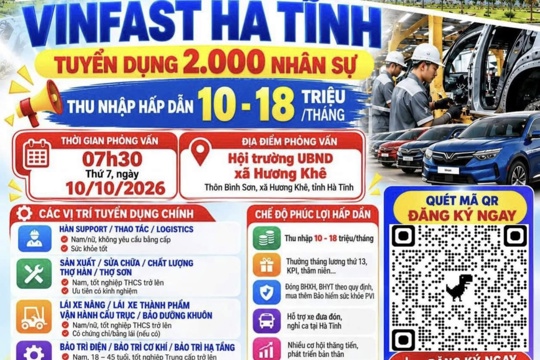 Xã Hương Đô thông báo V/v Nhà máy Sản xuất Ô tô điện VinFast Hà Tĩnh tuyển dụng